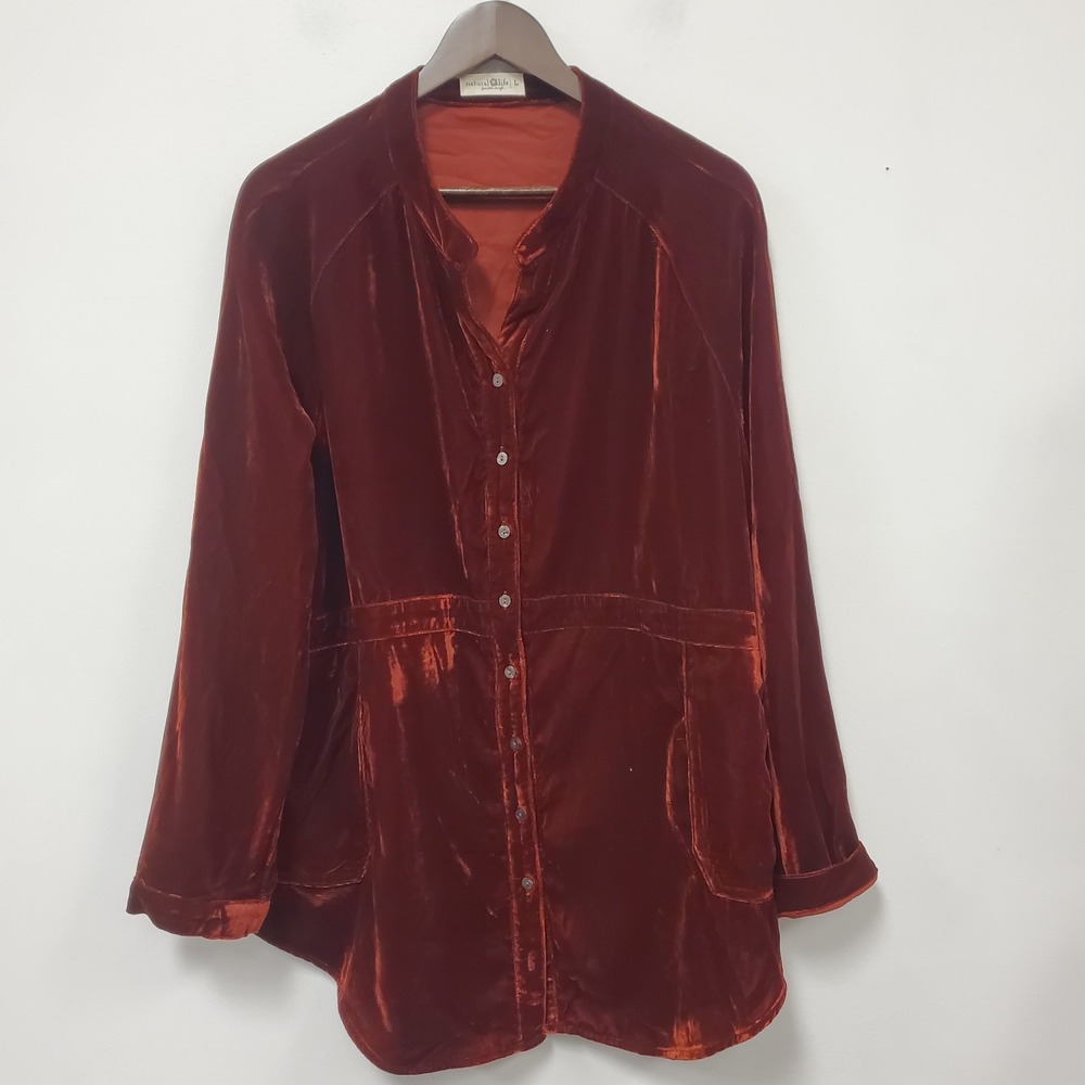 Natural Life Velvet Button Shirt Size L Whimsigoth Dark Boho Witchy Tunic Jacket